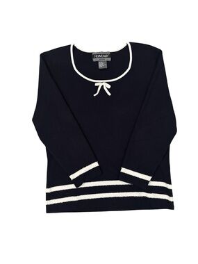 Vintage Nouveaux Petite Navy Sweater Top with White Trim
